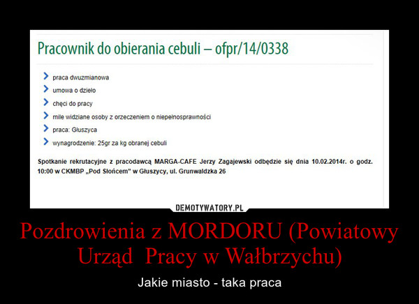Pozdrowienia z MORDORU (Powiatowy Urząd  Pracy w Wałbrzychu) – Jakie miasto - taka praca 