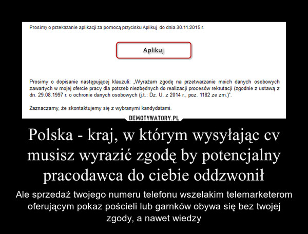 Polska - kraj, w którym wysyłając cv musisz wyrazić zgodę by potencjalny pracodawca do ciebie oddzwonił