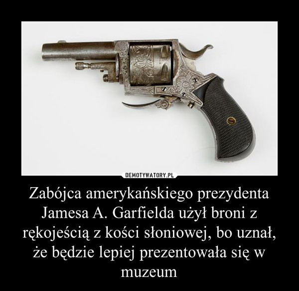 Zabójca amerykańskiego prezydenta Jamesa A. Garfielda użył broni z rękojeścią z kości słoniowej, bo uznał, że będzie lepiej prezentowała się w muzeum –  