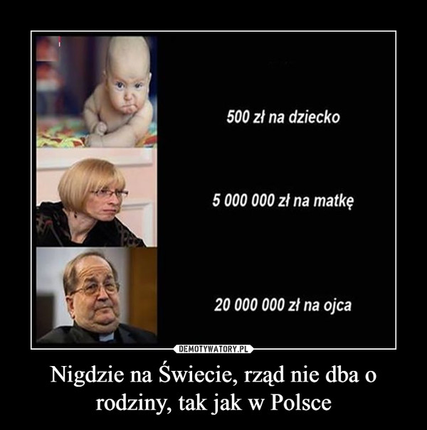 Nigdzie na Świecie, rząd nie dba o rodziny, tak jak w Polsce –  500 zł na dziecko5 000 000 zł na matkę20 000 000 zł na ojca