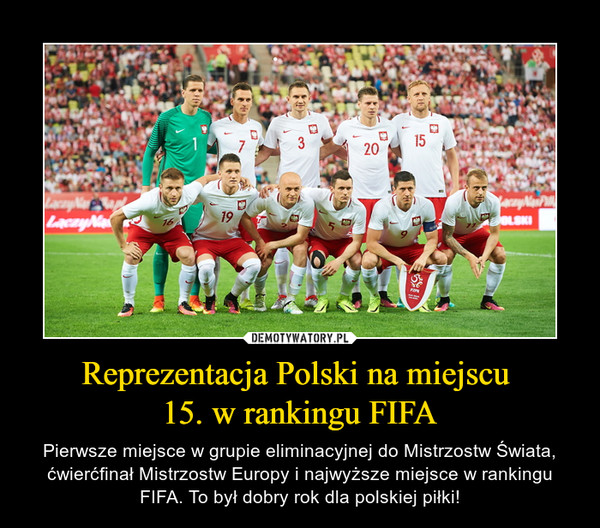 Reprezentacja Polski na miejscu 15. w rankingu FIFA – Pierwsze miejsce w grupie eliminacyjnej do Mistrzostw Świata, ćwierćfinał Mistrzostw Europy i najwyższe miejsce w rankingu FIFA. To był dobry rok dla polskiej piłki! 