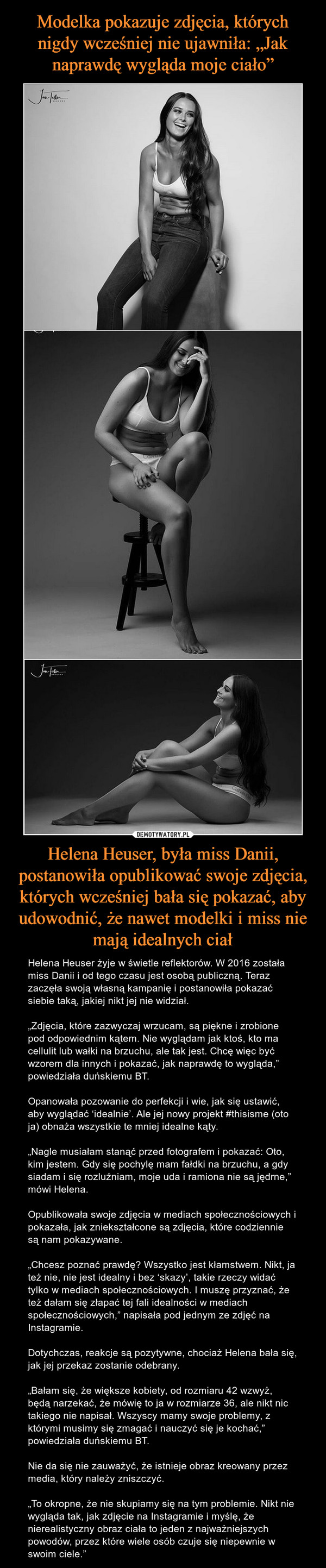 Modelka pokazuje zdjęcia, których nigdy wcześniej nie ujawniła: „Jak naprawdę wygląda moje ciało” Helena Heuser, była miss Danii, postanowiła opublikować swoje zdjęcia, których wcześniej bała się pokazać, aby udowodnić, że nawet modelki i miss nie mają idealnych ciał