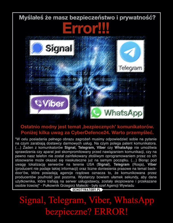 Signal, Telegram, Viber, WhatsApp bezpieczne? ERROR!