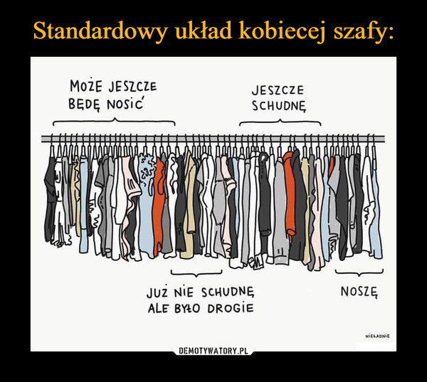 Standardowy układ kobiecej szafy: