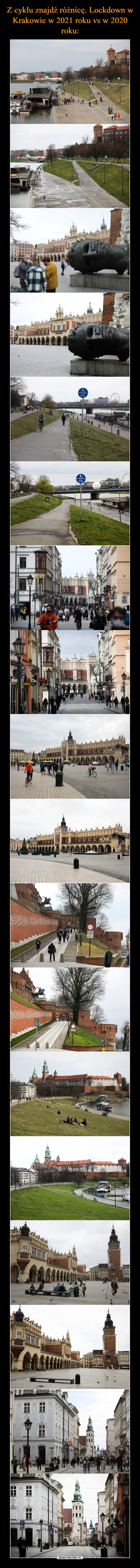 Z cyklu znajdź różnicę. Lockdown w Krakowie w 2021 roku vs w 2020 roku: