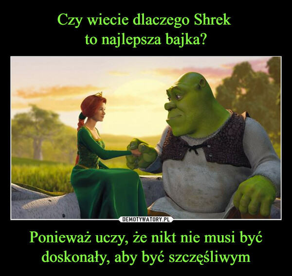 Czy wiecie dlaczego Shrek 
to najlepsza bajka? Ponieważ uczy, że nikt nie musi być doskonały, aby być szczęśliwym