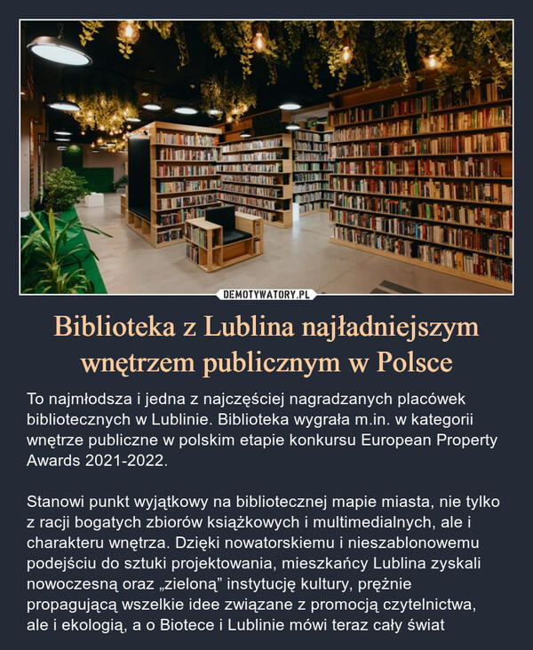 Biblioteka z Lublina najładniejszym wnętrzem publicznym w Polsce