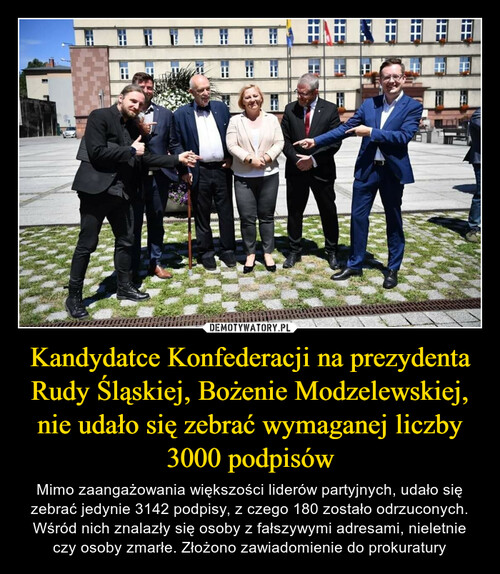 Kandydatce Konfederacji na prezydenta Rudy Śląskiej, Bożenie Modzelewskiej, nie udało się zebrać wymaganej liczby 3000 podpisów