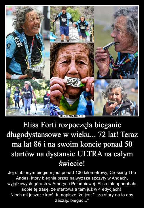 Elisa Forti rozpoczęła bieganie długodystansowe w wieku... 72 lat! Teraz ma lat 86 i na swoim koncie ponad 50 startów na dystansie ULTRA na całym świecie!