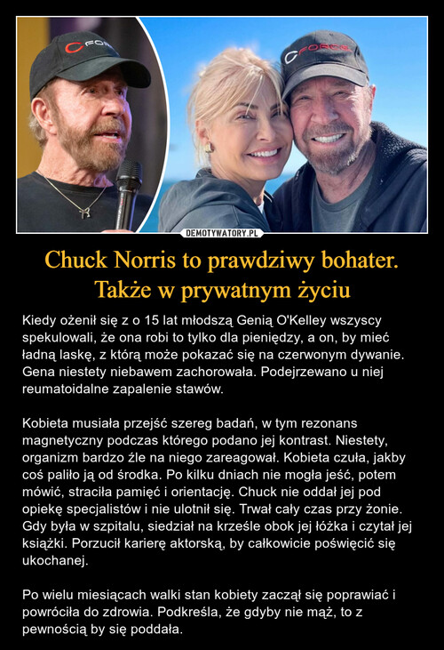 Chuck Norris to prawdziwy bohater. Także w prywatnym życiu