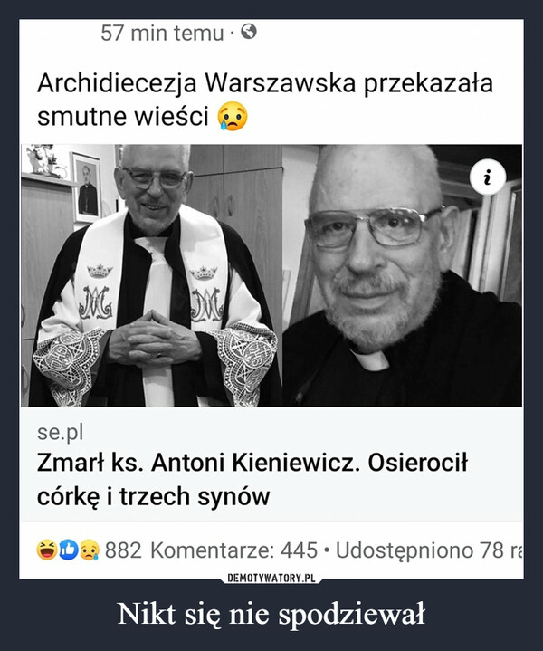 Nikt się nie spodziewał –  Archidiecezja Warszawska przekazała smutne wieści