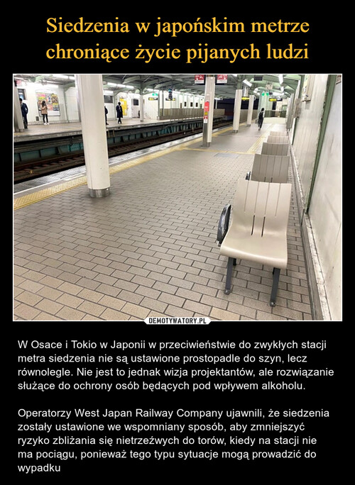 Siedzenia w japońskim metrze chroniące życie pijanych ludzi