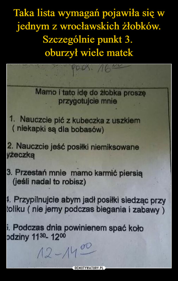  –  Mamo i tato idę do żłobka proszę przygotujcie mnie