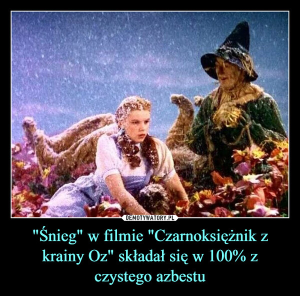 "Śnieg" w filmie "Czarnoksiężnik z krainy Oz" składał się w 100% z czystego azbestu –  „Śnieg" w filmie ,,Czarnoksiężnik zkrainy Oz" składał się w 100% z czystegoazbestu