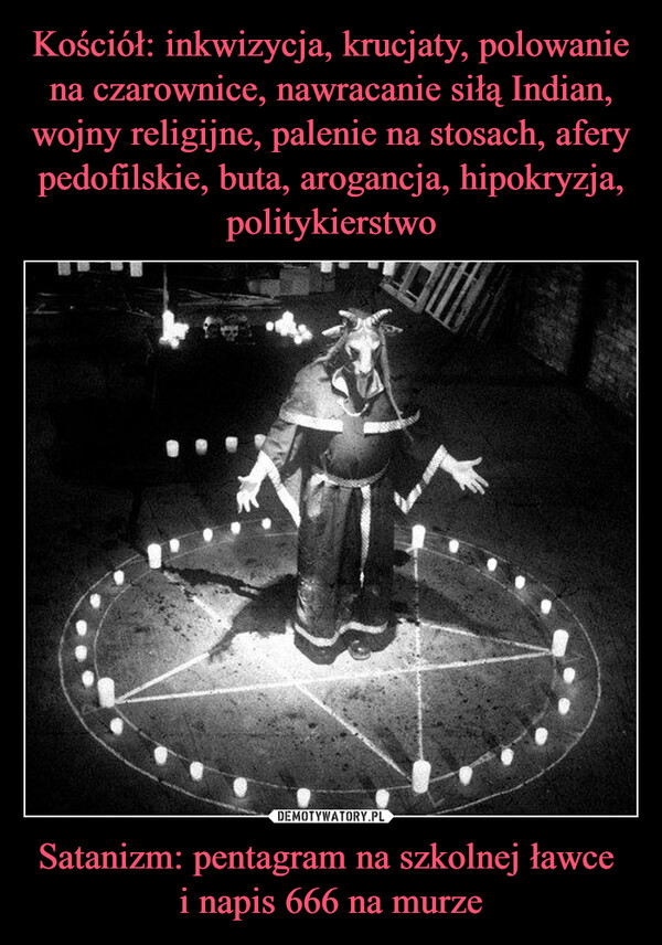 Satanizm: pentagram na szkolnej ławce i napis 666 na murze –  